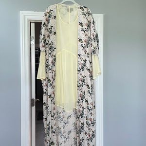 Anthro sheer Lacausa long sleeved mini dress with a Bel Kazan cover that’s maxi